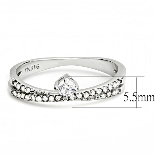 Alamode High polished (no plating) Stainless Steel Ring with AAA Grade CZ in Clear - Alamode