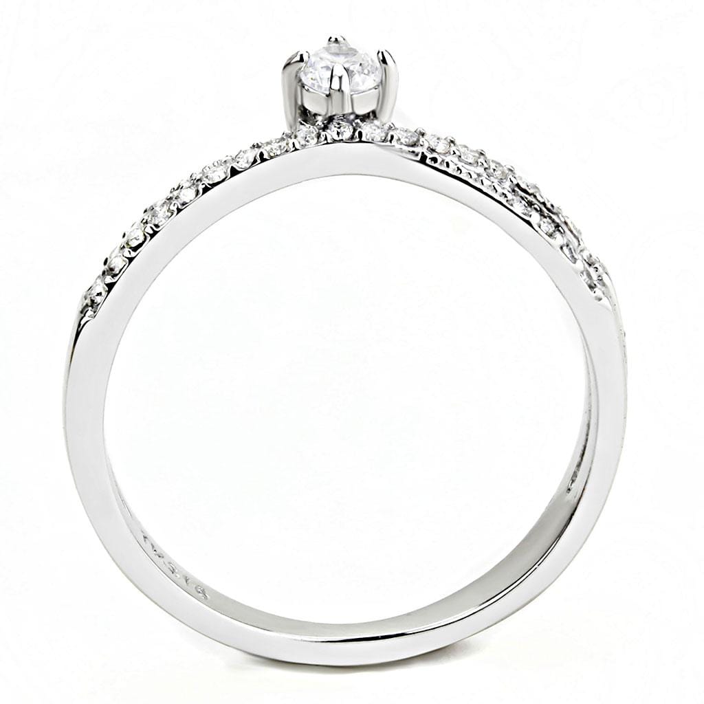 Alamode High polished (no plating) Stainless Steel Ring with AAA Grade CZ in Clear - Alamode