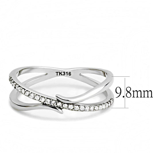 Alamode High polished (no plating) Stainless Steel Ring with AAA Grade CZ in Clear - Alamode