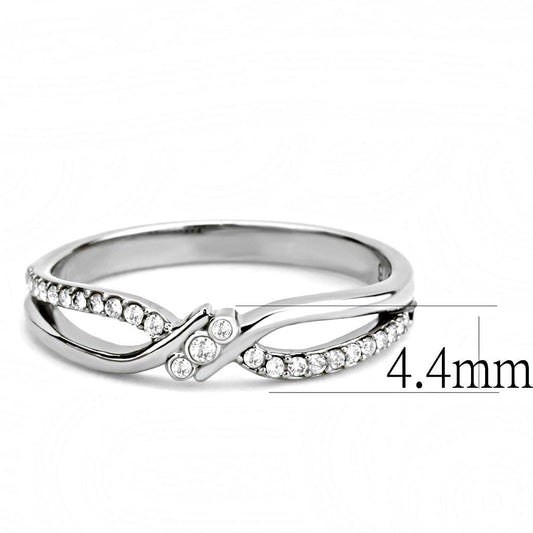 Alamode High polished (no plating) Stainless Steel Ring with AAA Grade CZ in Clear - Alamode