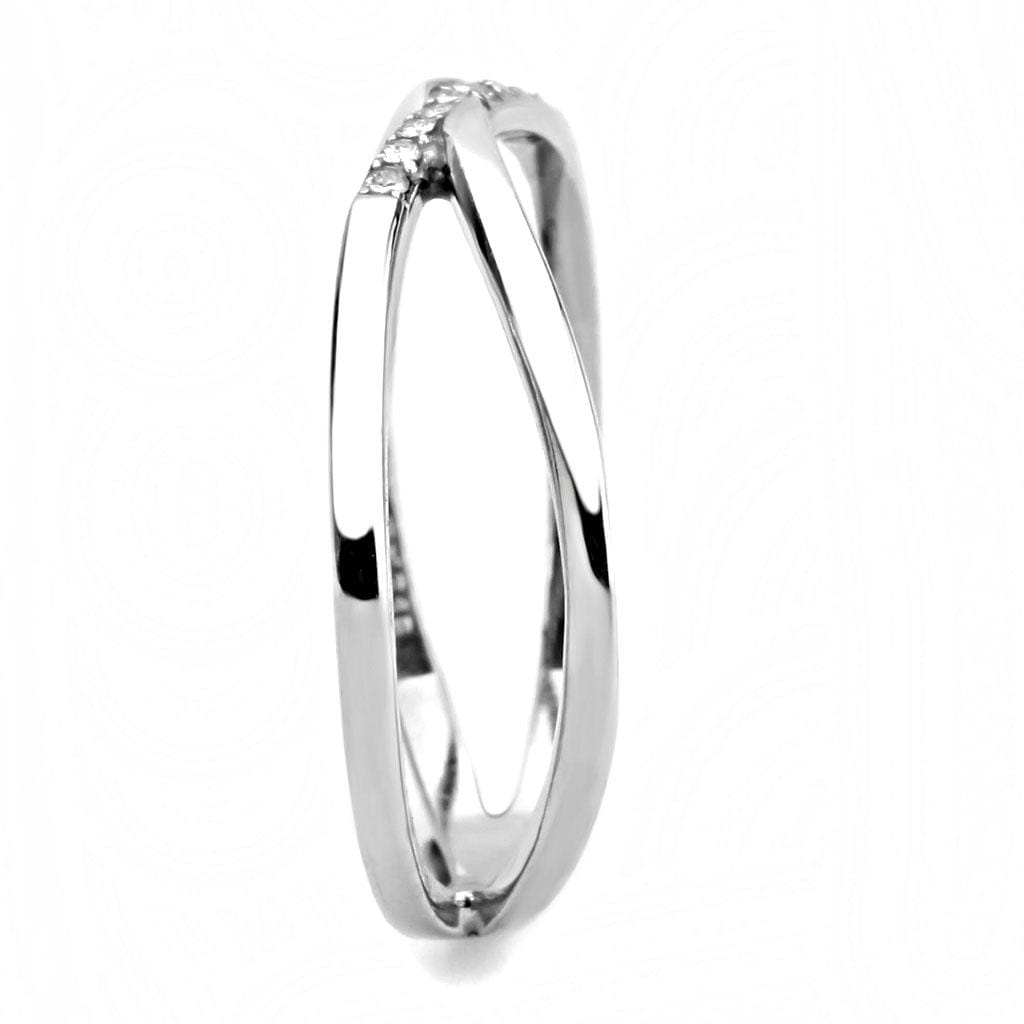 Alamode High polished (no plating) Stainless Steel Ring with AAA Grade CZ in Clear - Alamode