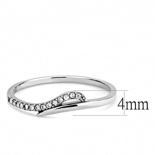 Alamode High polished (no plating) Stainless Steel Ring with AAA Grade CZ in Clear - Flyclothing LLC