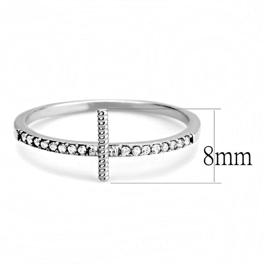 Alamode High polished (no plating) Stainless Steel Ring with AAA Grade CZ in Clear - Flyclothing LLC