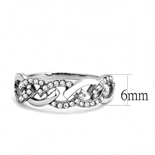 Alamode High polished (no plating) Stainless Steel Ring with AAA Grade CZ in Clear - Alamode