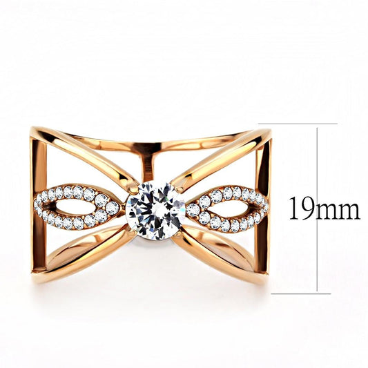 Alamode IP Rose Gold(Ion Plating) Stainless Steel Ring with AAA Grade CZ in Clear - Alamode