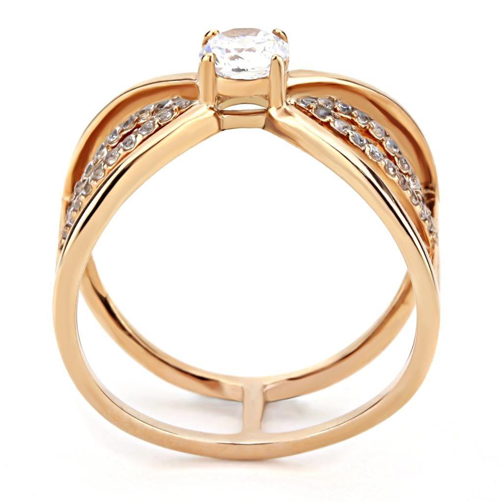 Alamode IP Rose Gold(Ion Plating) Stainless Steel Ring with AAA Grade CZ in Clear - Alamode