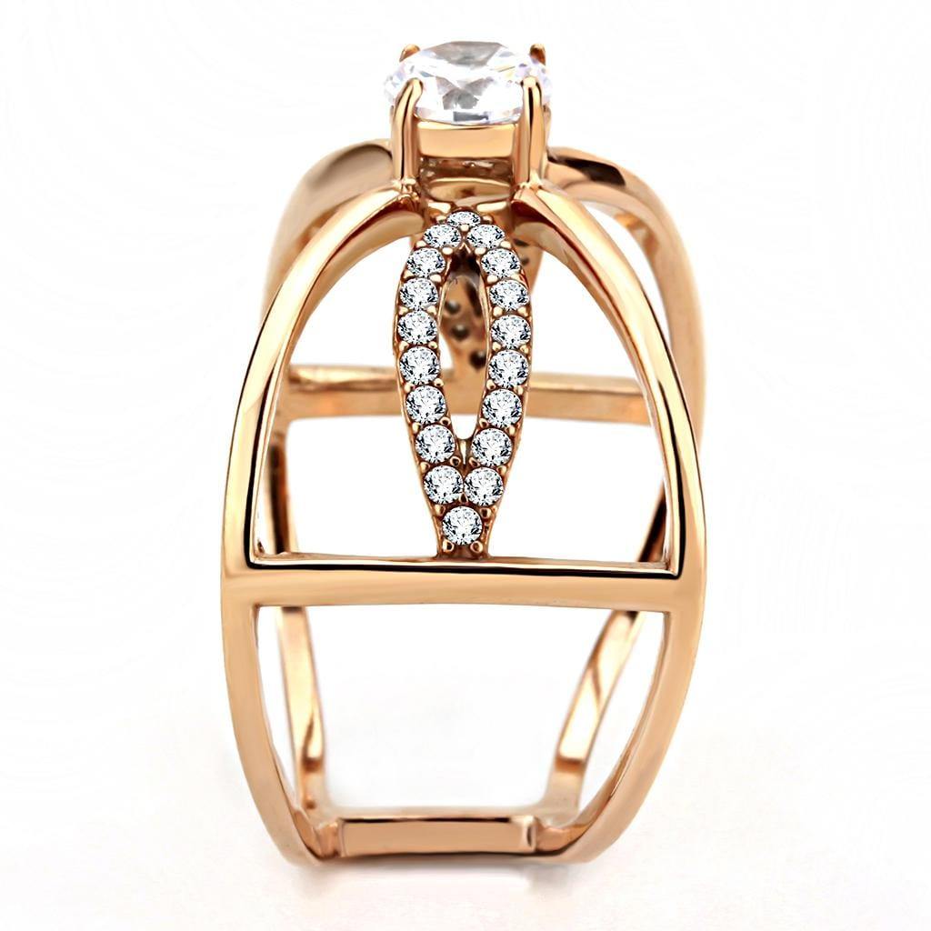 Alamode IP Rose Gold(Ion Plating) Stainless Steel Ring with AAA Grade CZ in Clear - Alamode