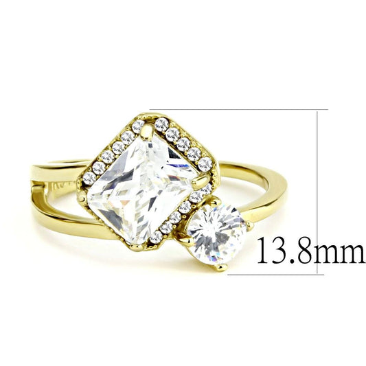 Alamode IP Gold(Ion Plating) Stainless Steel Ring with AAA Grade CZ in Clear - Alamode