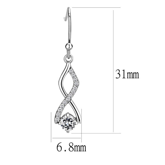 Alamode High polished (no plating) Stainless Steel Earrings with AAA Grade CZ in Clear - Flyclothing LLC