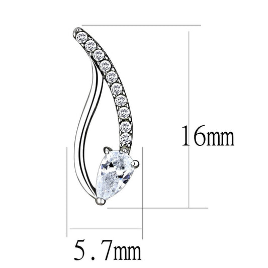 Alamode High polished (no plating) Stainless Steel Earrings with AAA Grade CZ in Clear - Flyclothing LLC