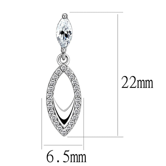 Alamode High polished (no plating) Stainless Steel Earrings with AAA Grade CZ in Clear - Alamode