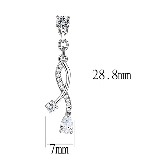 Alamode High polished (no plating) Stainless Steel Earrings with AAA Grade CZ in Clear - Flyclothing LLC