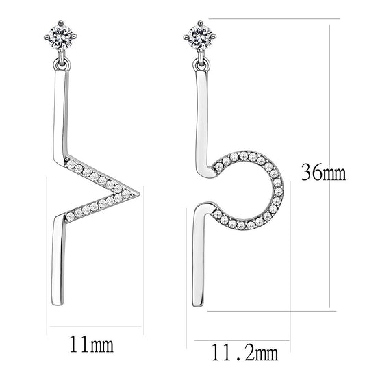 Alamode High polished (no plating) Stainless Steel Earrings with AAA Grade CZ in Clear - Flyclothing LLC