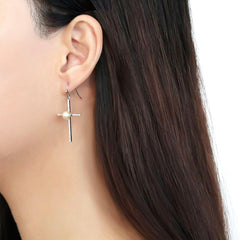 Alamode High polished (no plating) Stainless Steel Earrings with Synthetic Pearl in White - Flyclothing LLC