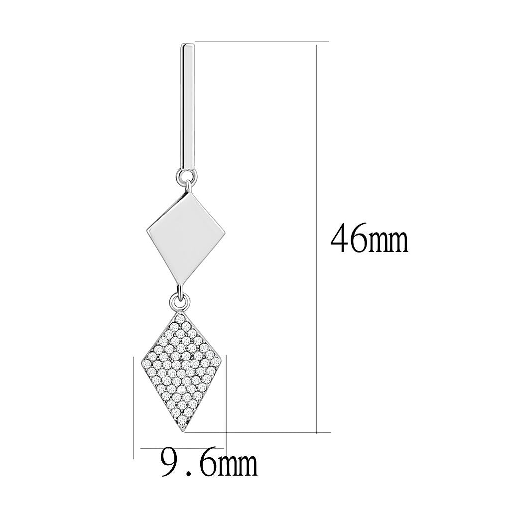 Alamode High polished (no plating) Stainless Steel Earrings with AAA Grade CZ in Clear - Flyclothing LLC