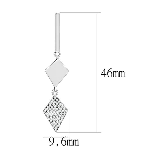 Alamode High polished (no plating) Stainless Steel Earrings with AAA Grade CZ in Clear - Flyclothing LLC