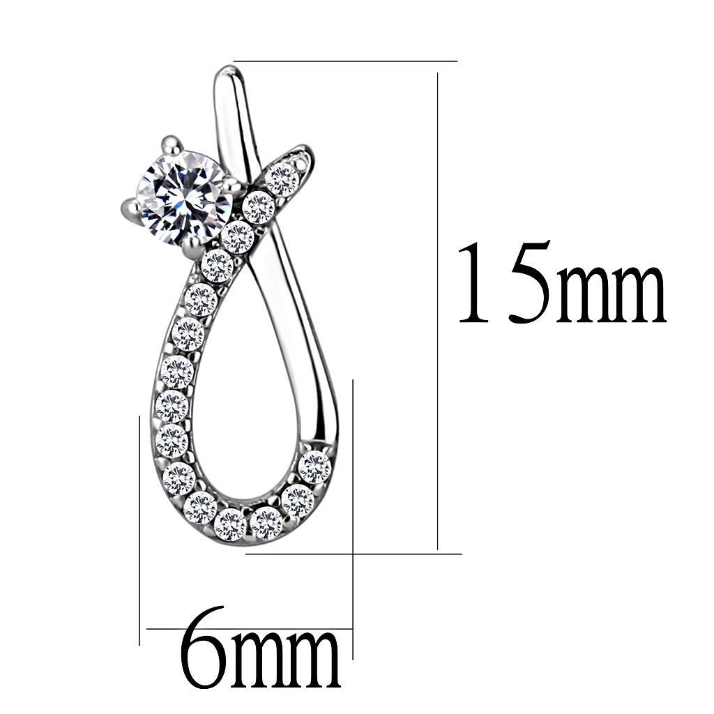 Alamode High polished (no plating) Stainless Steel Earrings with AAA Grade CZ in Clear - Flyclothing LLC