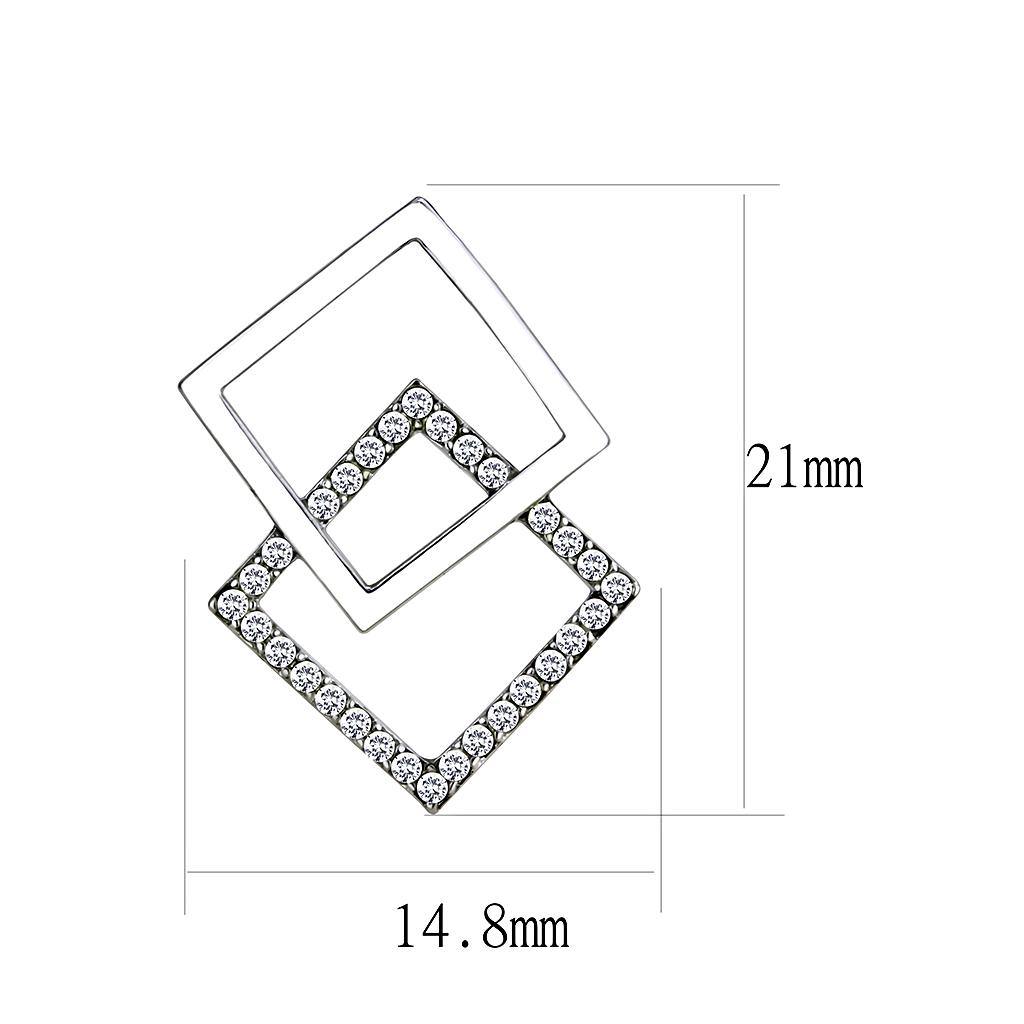 Alamode High polished (no plating) Stainless Steel Earrings with AAA Grade CZ in Clear - Flyclothing LLC