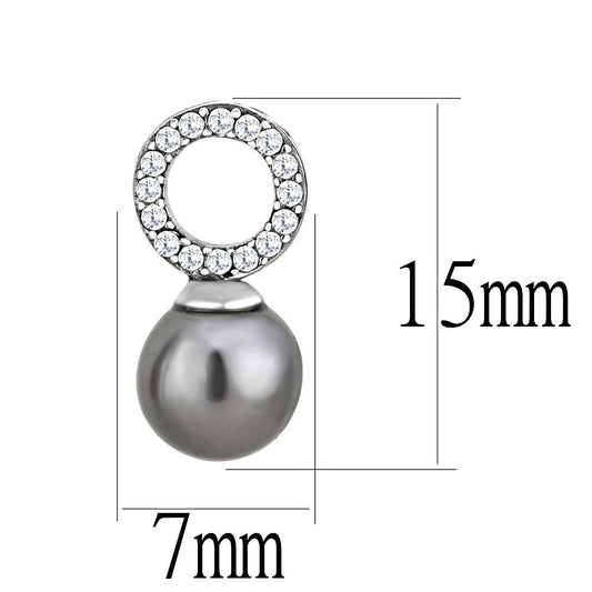 Alamode High polished (no plating) Stainless Steel Earrings with Synthetic Pearl in Gray - Flyclothing LLC