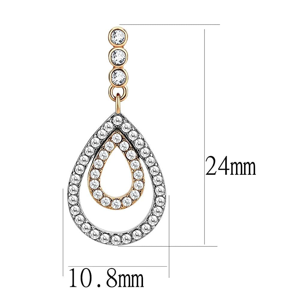 Alamode Two-Tone IP Rose Gold Stainless Steel Earrings with AAA Grade CZ in Clear - Alamode