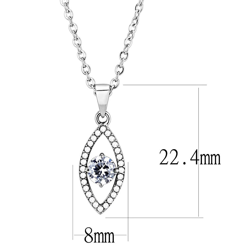 Alamode High polished (no plating) Stainless Steel Chain Pendant with AAA Grade CZ in Clear - Flyclothing LLC