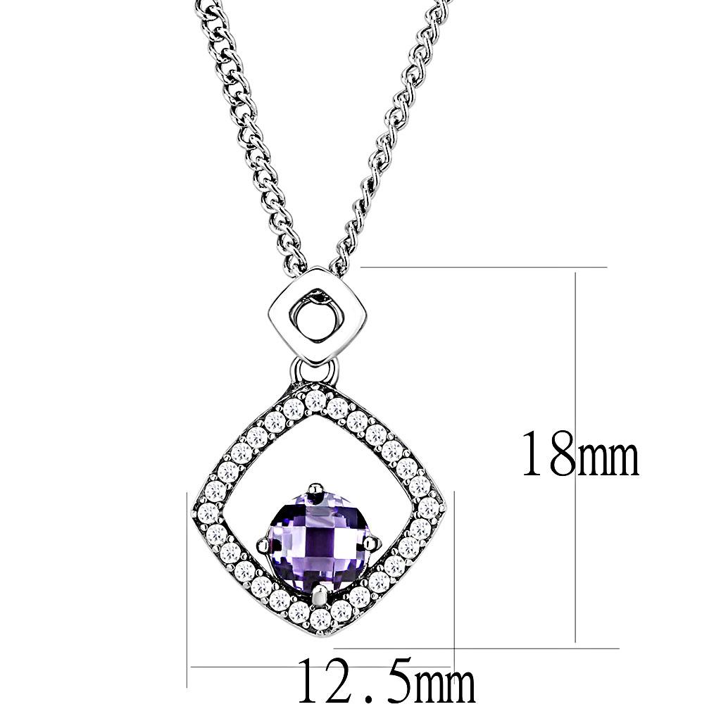 Alamode High polished (no plating) Stainless Steel Chain Pendant with AAA Grade CZ in Amethyst - Flyclothing LLC