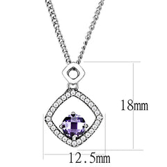 Alamode High polished (no plating) Stainless Steel Chain Pendant with AAA Grade CZ in Amethyst - Flyclothing LLC