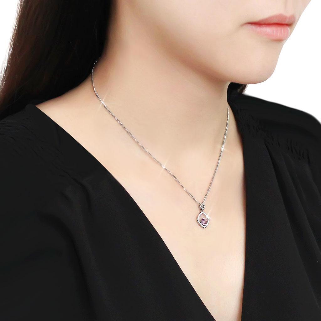 Alamode High polished (no plating) Stainless Steel Chain Pendant with AAA Grade CZ in Amethyst - Flyclothing LLC