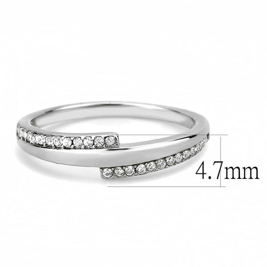 Alamode High polished (no plating) Stainless Steel Ring with AAA Grade CZ in Clear - Flyclothing LLC