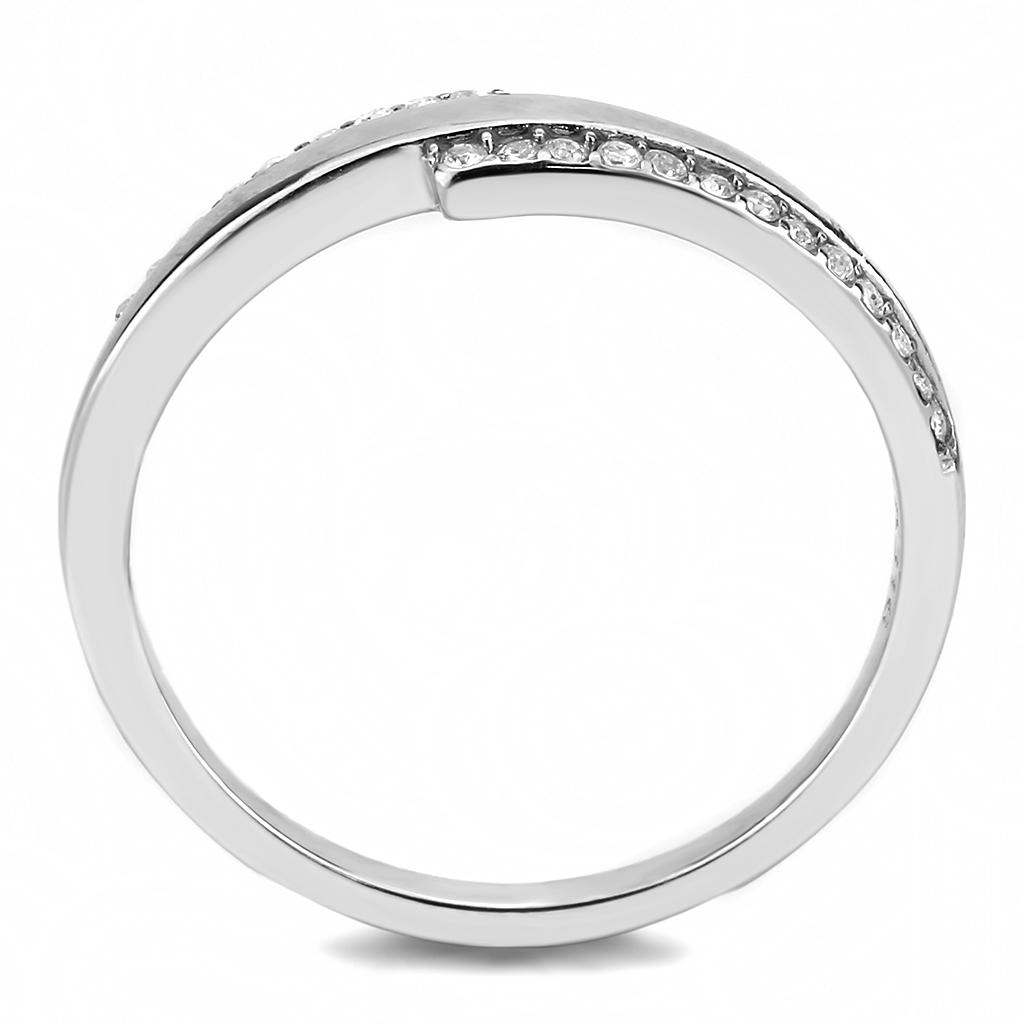 Alamode High polished (no plating) Stainless Steel Ring with AAA Grade CZ in Clear - Flyclothing LLC