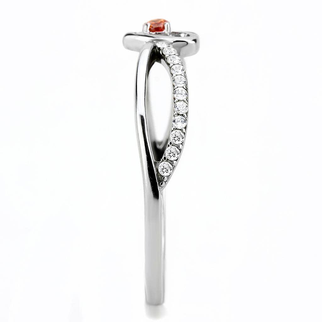 Alamode High polished (no plating) Stainless Steel Ring with AAA Grade CZ in Orange - Alamode