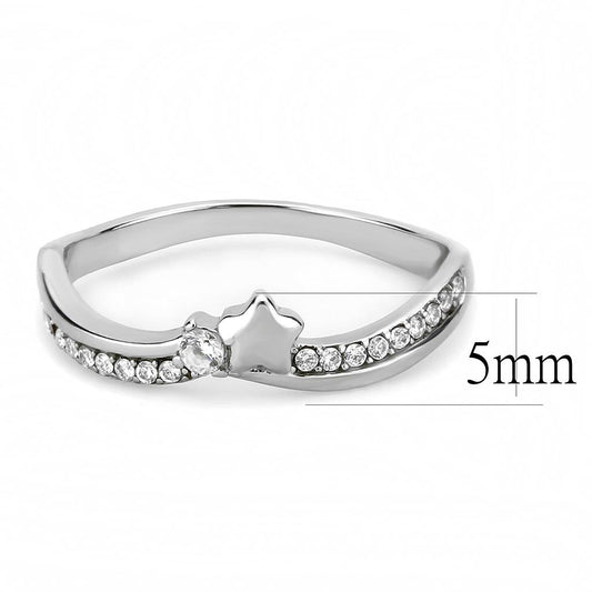 Alamode High polished (no plating) Stainless Steel Ring with AAA Grade CZ in Clear - Flyclothing LLC