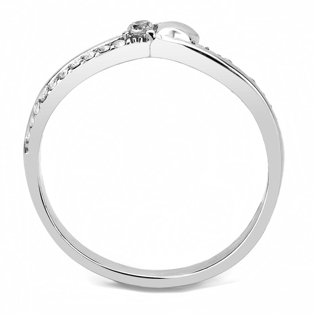 Alamode High polished (no plating) Stainless Steel Ring with AAA Grade CZ in Clear - Flyclothing LLC