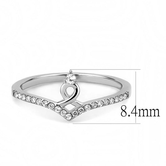 Alamode High polished (no plating) Stainless Steel Ring with AAA Grade CZ in Clear - Flyclothing LLC