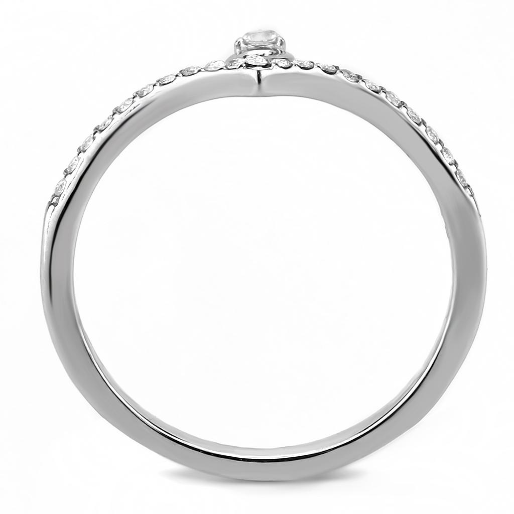 Alamode High polished (no plating) Stainless Steel Ring with AAA Grade CZ in Clear - Flyclothing LLC