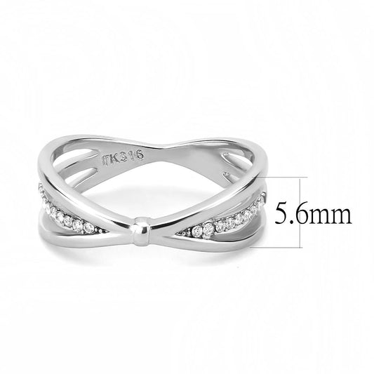 Alamode High polished (no plating) Stainless Steel Ring with AAA Grade CZ in Clear - Flyclothing LLC