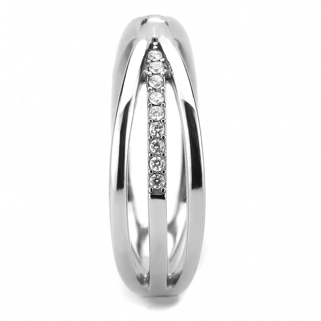 Alamode High polished (no plating) Stainless Steel Ring with AAA Grade CZ in Clear - Flyclothing LLC