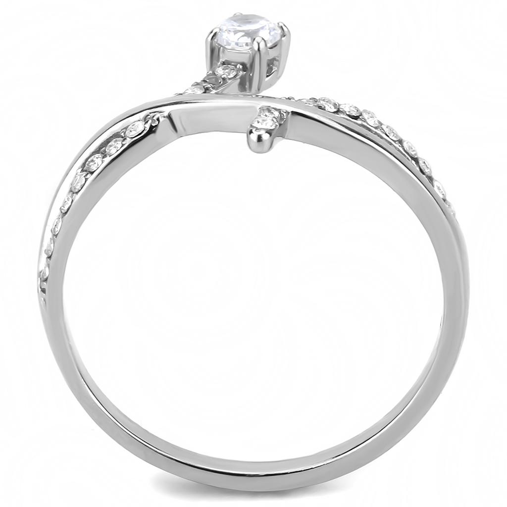 Alamode High polished (no plating) Stainless Steel Ring with AAA Grade CZ in Clear - Flyclothing LLC