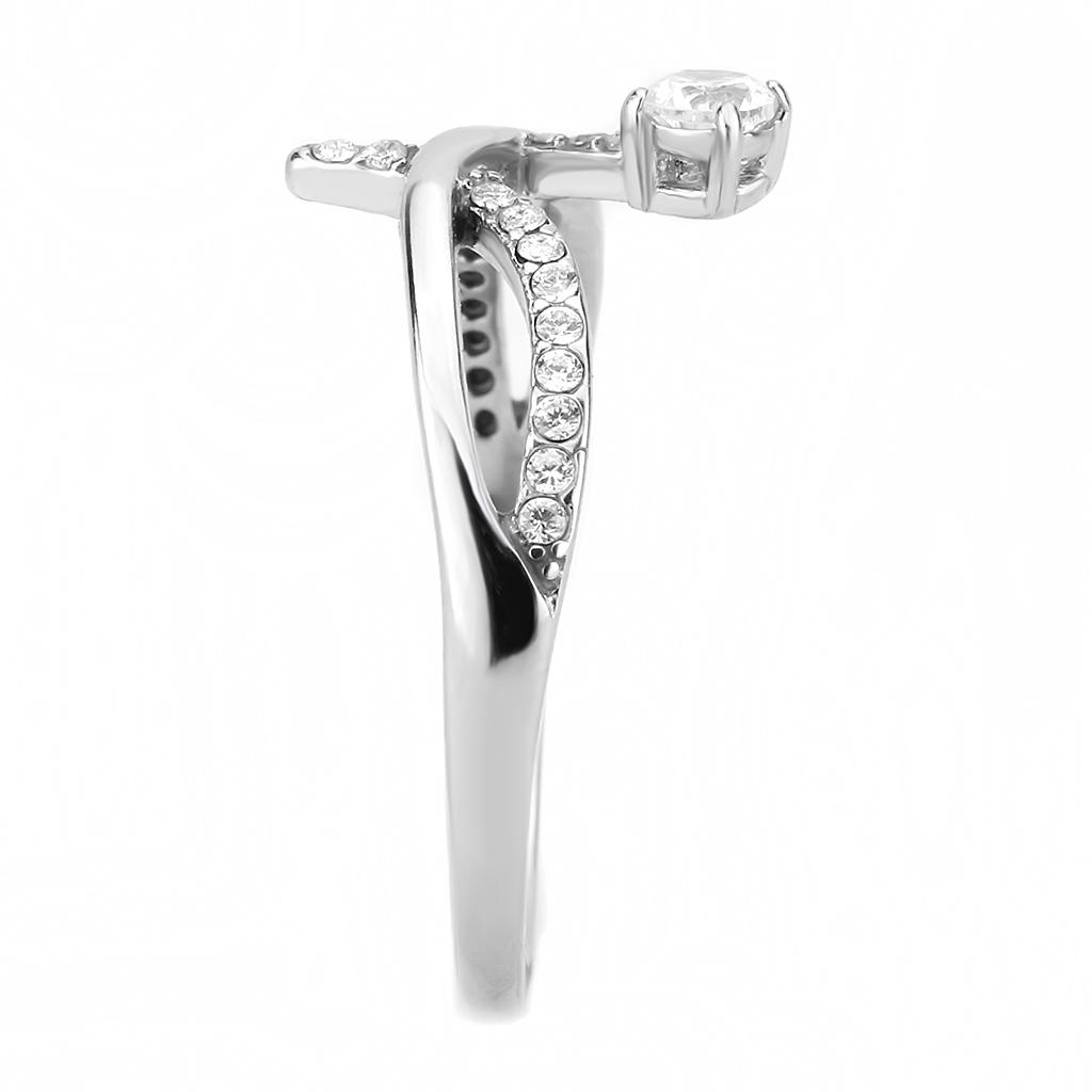 Alamode High polished (no plating) Stainless Steel Ring with AAA Grade CZ in Clear - Flyclothing LLC