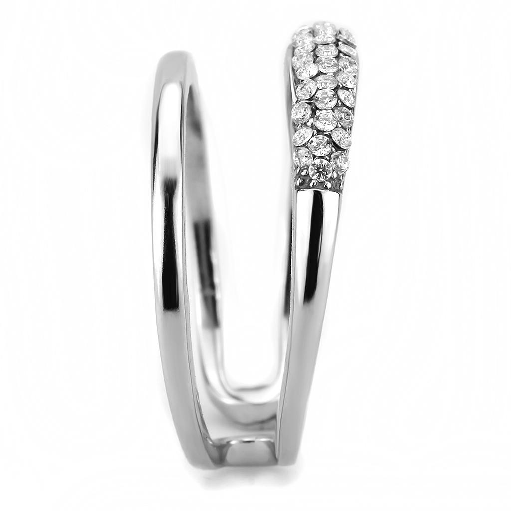 Alamode High polished (no plating) Stainless Steel Ring with AAA Grade CZ in Clear - Flyclothing LLC