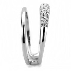 Alamode High polished (no plating) Stainless Steel Ring with AAA Grade CZ in Clear - Flyclothing LLC