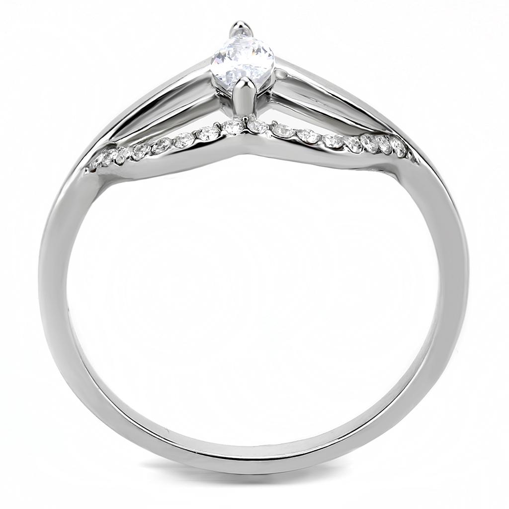 Alamode High polished (no plating) Stainless Steel Ring with AAA Grade CZ in Clear - Flyclothing LLC