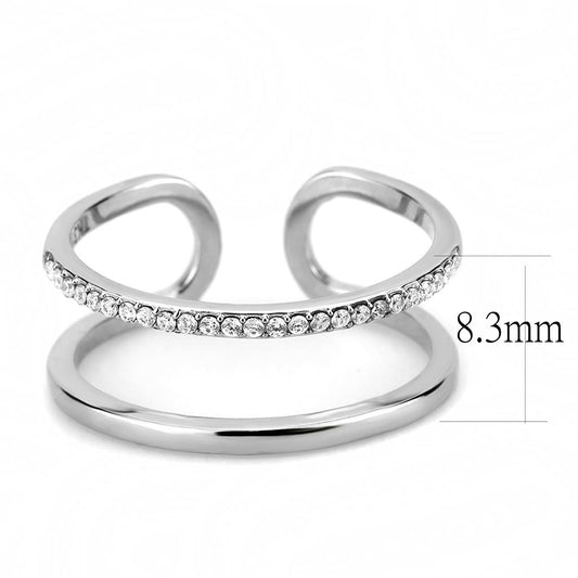 Alamode High polished (no plating) Stainless Steel Ring with AAA Grade CZ in Clear - Flyclothing LLC