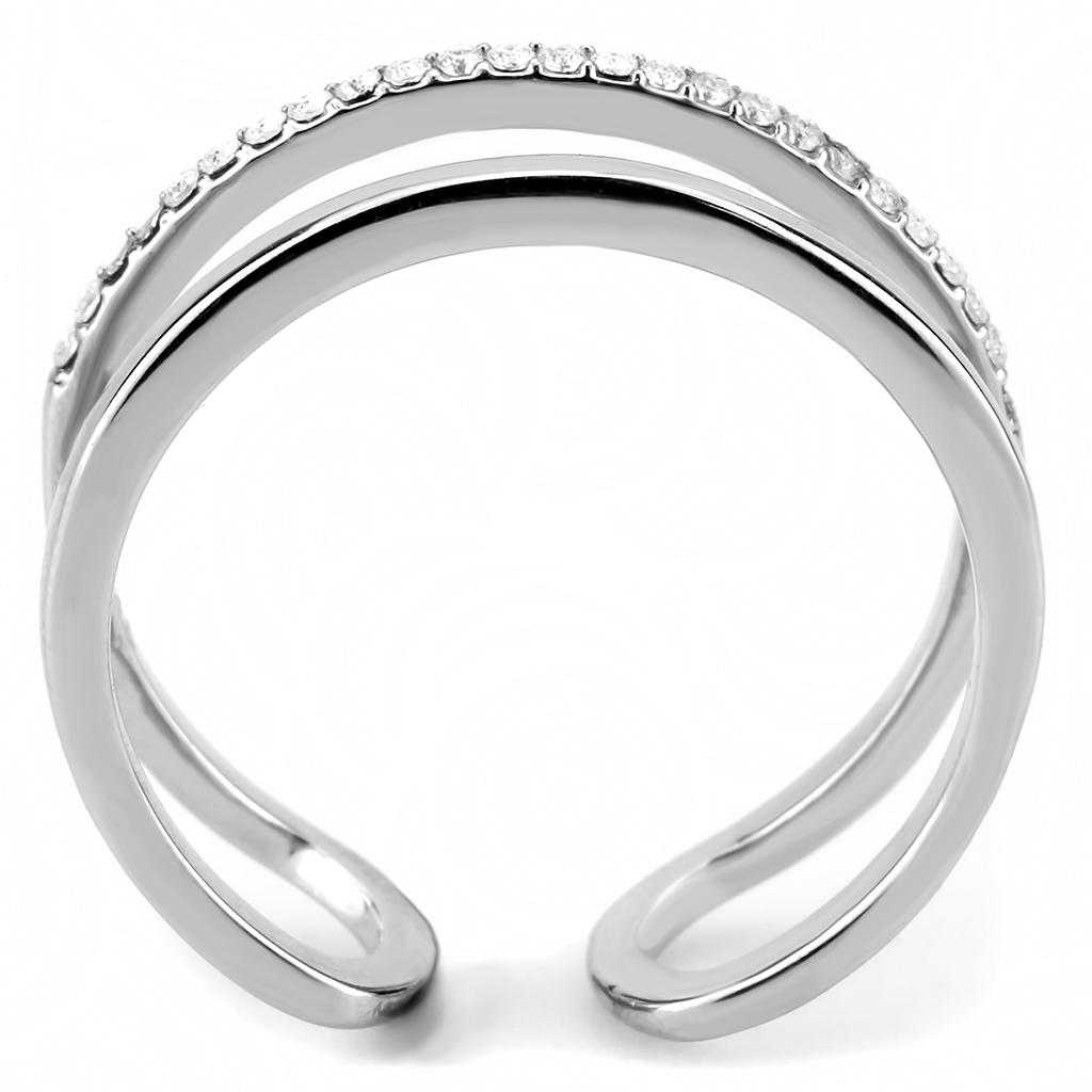 Alamode High polished (no plating) Stainless Steel Ring with AAA Grade CZ in Clear - Flyclothing LLC