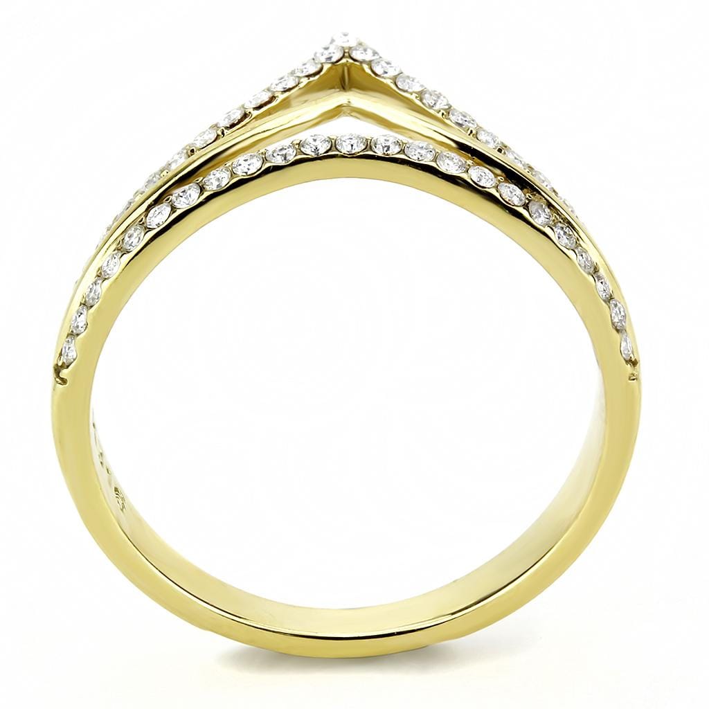 Alamode IP Gold(Ion Plating) Stainless Steel Ring with AAA Grade CZ in Clear - Alamode