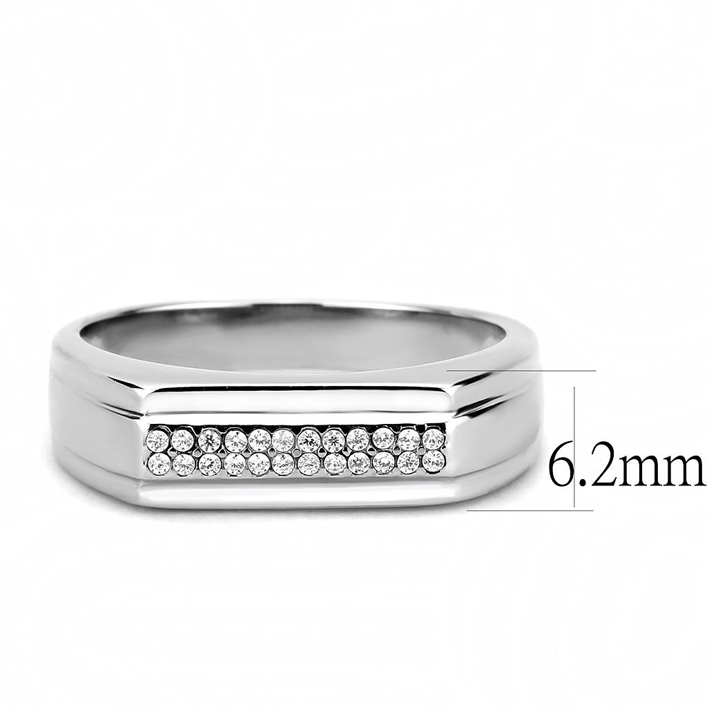 Alamode High polished (no plating) Stainless Steel Ring with AAA Grade CZ in Clear - Flyclothing LLC