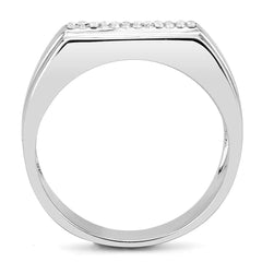 Alamode High polished (no plating) Stainless Steel Ring with AAA Grade CZ in Clear - Flyclothing LLC