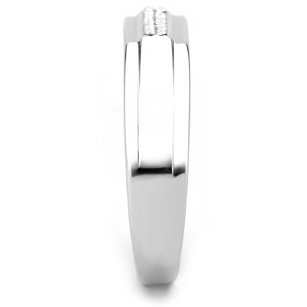 Alamode High polished (no plating) Stainless Steel Ring with AAA Grade CZ in Clear - Flyclothing LLC