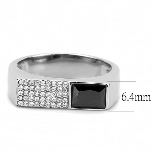 Alamode High polished (no plating) Stainless Steel Ring with AAA Grade CZ in Black Diamond - Flyclothing LLC