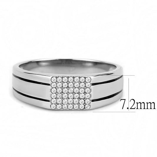 Alamode High polished (no plating) Stainless Steel Ring with AAA Grade CZ in Clear - Flyclothing LLC